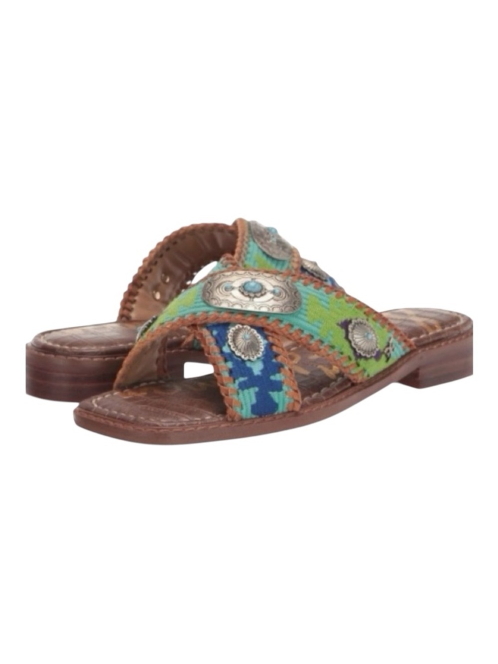Sam Edelman Women's Hagen Navajo Turquoise Serape and Concho Western Sandals 7.5
